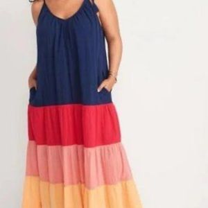 NWT old navy Sleeveless tasseled color block all day  maxi dress size S